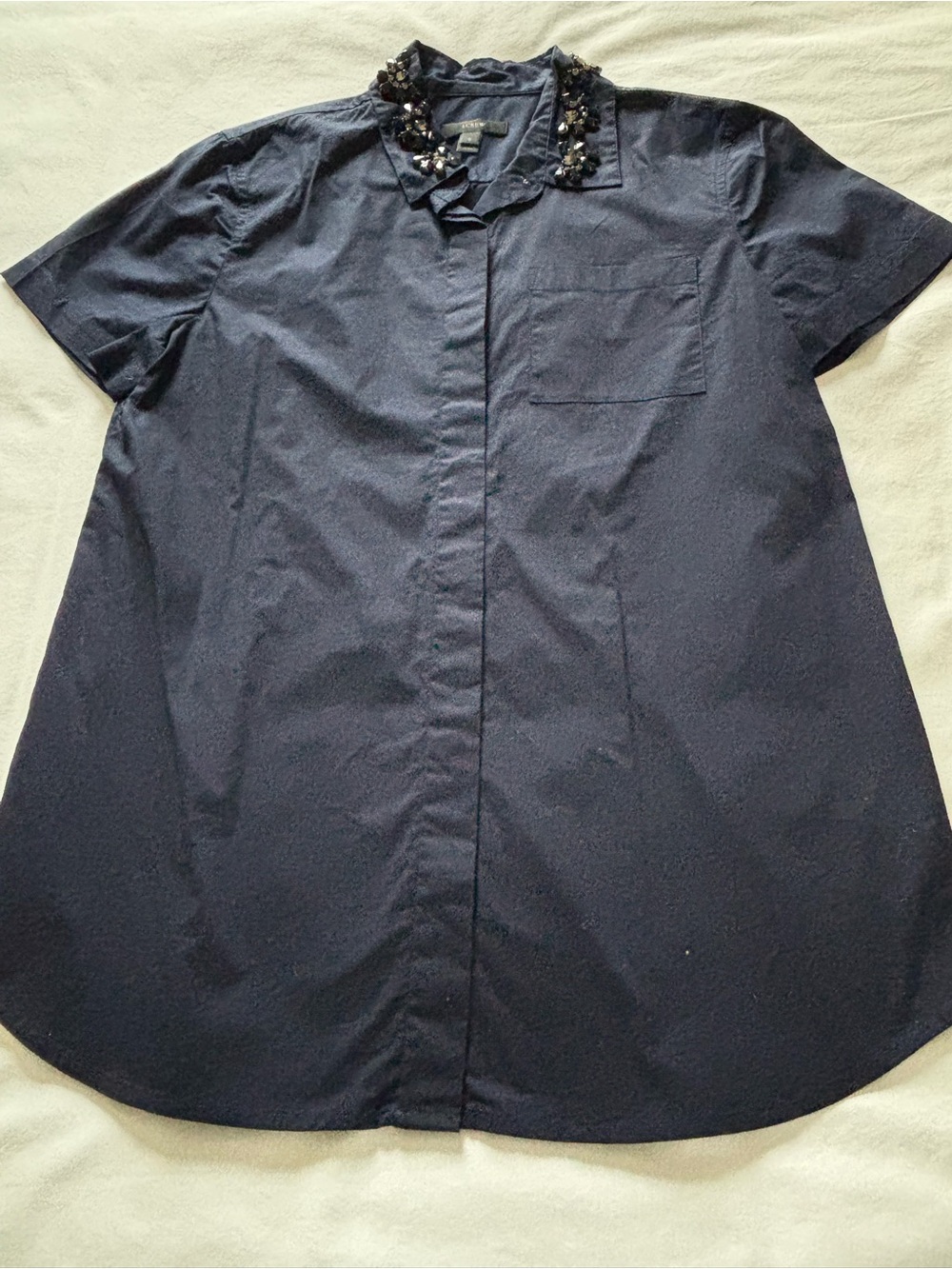 NWOT! RARE! J.Crew Short-Sleeve Button-Down Shirt with Jewel Embellished Collar